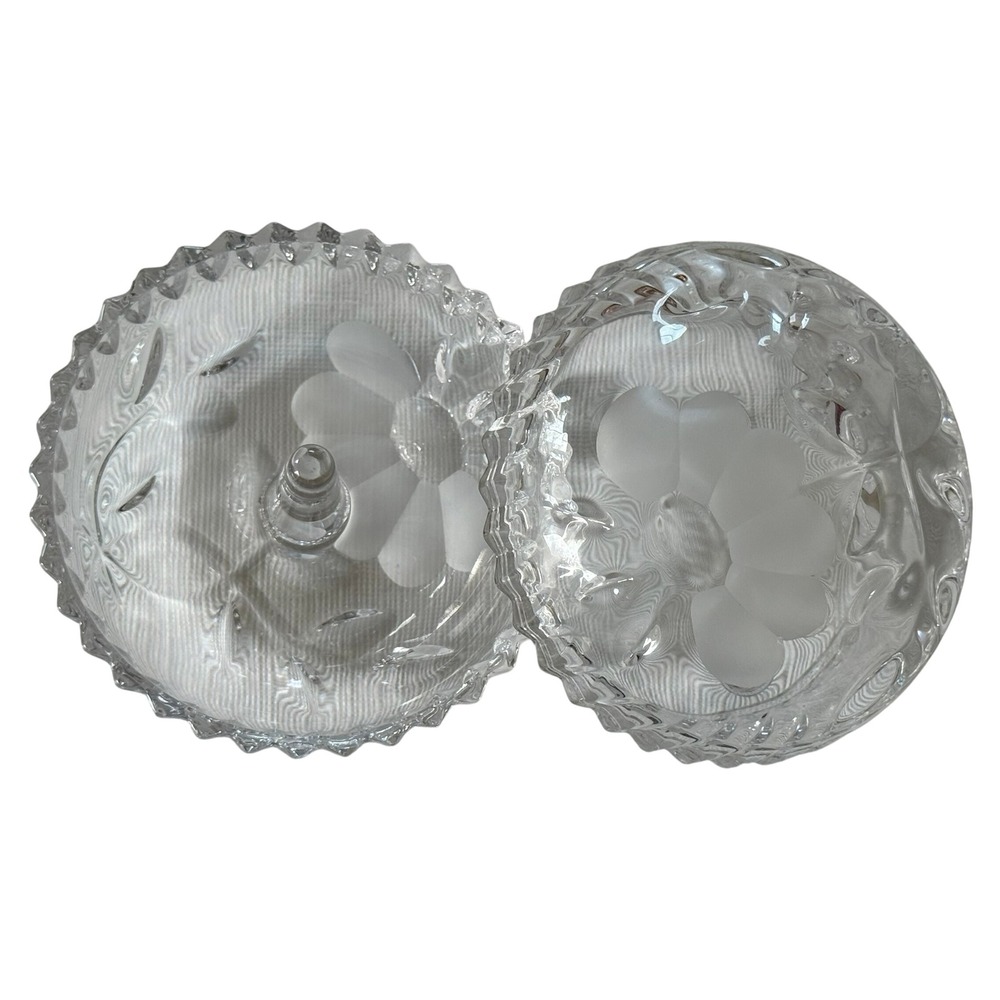 Vintage Clear Glass Ring Holder Dish Frosted Flower Design Trinket‎ Ring Tray